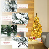 NNECW 1.5M Pre-Lit Snow-Flocked Artificial Christmas Tree with 339 Tips and 180 LED Lights for Decorations