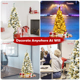 NNECW 1.5M Pre-Lit Snow-Flocked Artificial Christmas Tree with 339 Tips and 180 LED Lights for Decorations