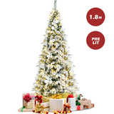 NNECW 1.8M Pre-Lit Snow-Flocked Artificial Christmas Tree with 471 Tips and 250 LED Lights for Decorations