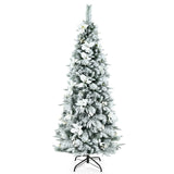 NNECW 1.8M Pre-Lit Snow-Flocked Artificial Christmas Tree with 471 Tips and 250 LED Lights for Decorations