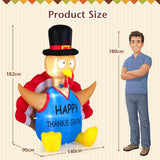 NNECW 182 CM Thanksgiving Inflatable Turkey with Pilgrim Hat for Decoration