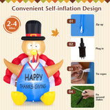 NNECW 182 CM Thanksgiving Inflatable Turkey with Pilgrim Hat for Decoration