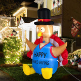 NNECW 182 CM Thanksgiving Inflatable Turkey with Pilgrim Hat for Decoration