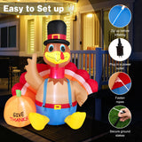 NNECW 180 CM Thanksgiving Inflatable Turkey with Pumpkin for Lawn & Party
