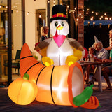 NNECW 180 CM Thanksgiving Inflatable Turkey on Cornucopia for Family