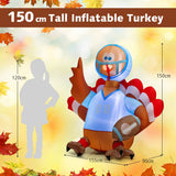 NNECW 150 CM Inflatable Turkey Football Player with LED Lights for Thanksgiving