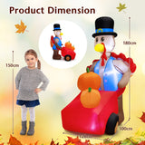 NNECW 180 CM Thanksgiving Inflatable Turkey Pushing Pumpkin Cart for Lawn