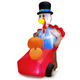 NNECW 180 CM Thanksgiving Inflatable Turkey Pushing Pumpkin Cart for Lawn