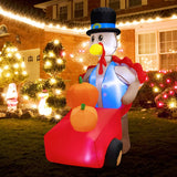 NNECW 180 CM Thanksgiving Inflatable Turkey Pushing Pumpkin Cart for Lawn