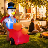 NNECW 180 CM Thanksgiving Inflatable Turkey Pushing Pumpkin Cart for Lawn