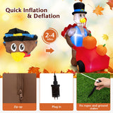 NNECW 180 CM Thanksgiving Inflatable Turkey Pushing Pumpkin Cart for Lawn