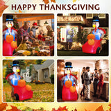 NNECW 180 CM Thanksgiving Inflatable Turkey Pushing Pumpkin Cart for Lawn