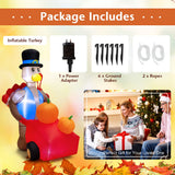 NNECW 180 CM Thanksgiving Inflatable Turkey Pushing Pumpkin Cart for Lawn