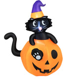 NNECW 150CM Halloween Inflatable Black Cat Sitting in Pumpkin for Yard & Garden