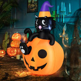 NNECW 150CM Halloween Inflatable Black Cat Sitting in Pumpkin for Yard & Garden