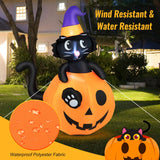 NNECW 150CM Halloween Inflatable Black Cat Sitting in Pumpkin for Yard & Garden