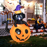 NNECW 150CM Halloween Inflatable Black Cat Sitting in Pumpkin for Yard & Garden