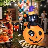 NNECW 150CM Halloween Inflatable Black Cat Sitting in Pumpkin for Yard & Garden