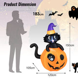 NNECW 150CM Halloween Inflatable Black Cat Sitting in Pumpkin for Yard & Garden