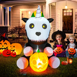 NNECW 150 CM Halloween Inflatable Skeleton Unicorn with Pumpkin Lantern