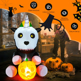 NNECW 150 CM Halloween Inflatable Skeleton Unicorn with Pumpkin Lantern