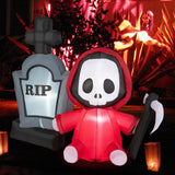 NNECW 150CM Halloween Blow Up Grim Reaper Ghost & Tombstone for Party & Lawn