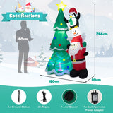 NNECW 266CM Inflatable Christmas Tree with Santa Claus & Snowman & Penguin