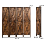 NNECW 4-Panel Freestanding Wood Room Divider with X-shaped Ornament