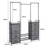 NNECW Fabric Drawer Dresser with Clothes Rail Shoe Rack