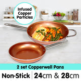 NNEDPE 2 Set Copperwell Copper Frypan 24cm and 28cm