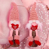 NNETM Romantic Handmade Plush Valentine's Day Gnome Decor Set - Long Leg Love Heart Design