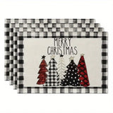 NNETM Set of 4 Buffalo Plaid Christmas Trees Placemats - Festive Winter Table Mats
