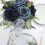NNETM 25-Piece Soft-Touch Foam Artificial Rose Flowers - Five Shades of Blue