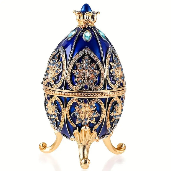 NNETM Enameled Faberge Egg Style Jewelry Box - Dark Blue