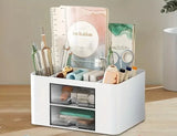 NNETM White Pen Organizer with 2 Drawers - Multi-Functional Desk and Office Supplies Holder- White