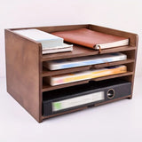 NNETM Vintage Solid Wood A4 Multi-layered File Organizer Box Rack