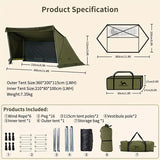 NNETM All-Season Hexagonal Camping Tent for 1-2 Persons - Army Green