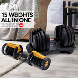 NNEDPE 48KG Powertrain Adjustable Dumbbell Set With Stand - Gold