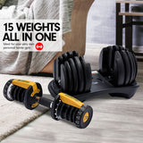 NNEDPE 1x 24KG Powertrain Adjustable Home Gym Dumbbell - Gold