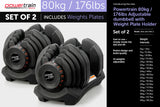NNEDPE 2x 40kg Powertrain Adjustable Dumbbells Home Gym Set