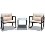NNECW 3 Pieces Outdoor Rocking Bistro Set for Garden Backyard &amp Poolside-Beige
