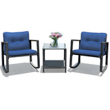 NNECW 3 Pieces Outdoor Rocking Bistro Set for Garden Backyard &amp Poolside-Navy
