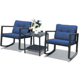 NNECW 3 Pieces Outdoor Rocking Bistro Set for Garden Backyard &amp Poolside-Navy