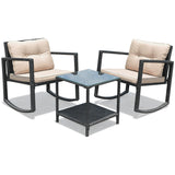 NNECW 3 Pieces Outdoor Rocking Bistro Set for Garden Backyard &amp Poolside-Beige