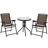 NNECW 3 Piece Patio Bistro Set Round Table and 2 Folding Chairs for Home Yard Deck
