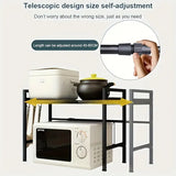 NNETM Retractable Microwave Oven Storage Rack - Single Layer, Countertop Bracket Shelf (Black)