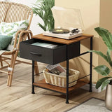 NNETM Rustic Black Metal Nightstand with Fabric Drawer