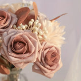 NNETM 25pcs Real Touch Cinnamon Combination Artificial Rose Flower Arrangement - Warm Taupe & Nude