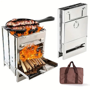 NNETM Portable Folding Stainless Steel Wood Burning Camping Stove