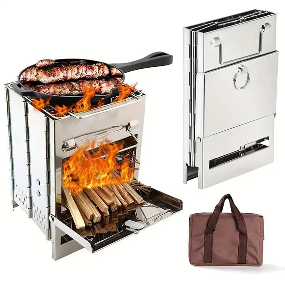 NNETM Portable Folding Stainless Steel Wood Burning Camping Stove